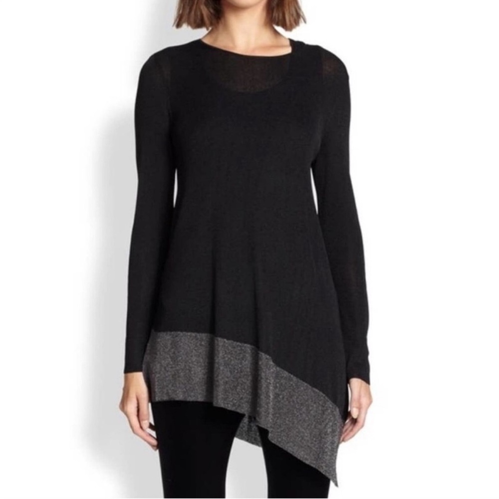 Eileen Fisher‎ Metallic Shimmer Tunic Asymmetrical Sheer Color block Lagenlook M